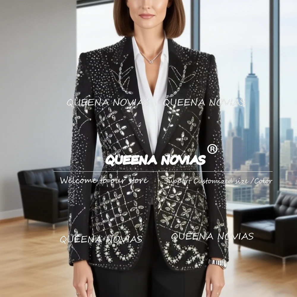 

Exquisite Diamond Beaded Stones Mother Of The Bride Dresses Customized 2 Pieces Sets Single Breasted Jacket Pants Women Suits