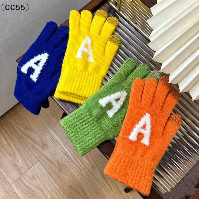 Letter Vintage Touch Screen Gloves Women Winter Full Finger Hand Warmer Velvet Acrylic Knitted Glove Female Young Students〔CC55〕