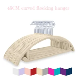 45CM wardrobe semi-circular arc flocking hanger, non-slip hanger, anti-shoulder anti-drum bag, plush oval clothes support.