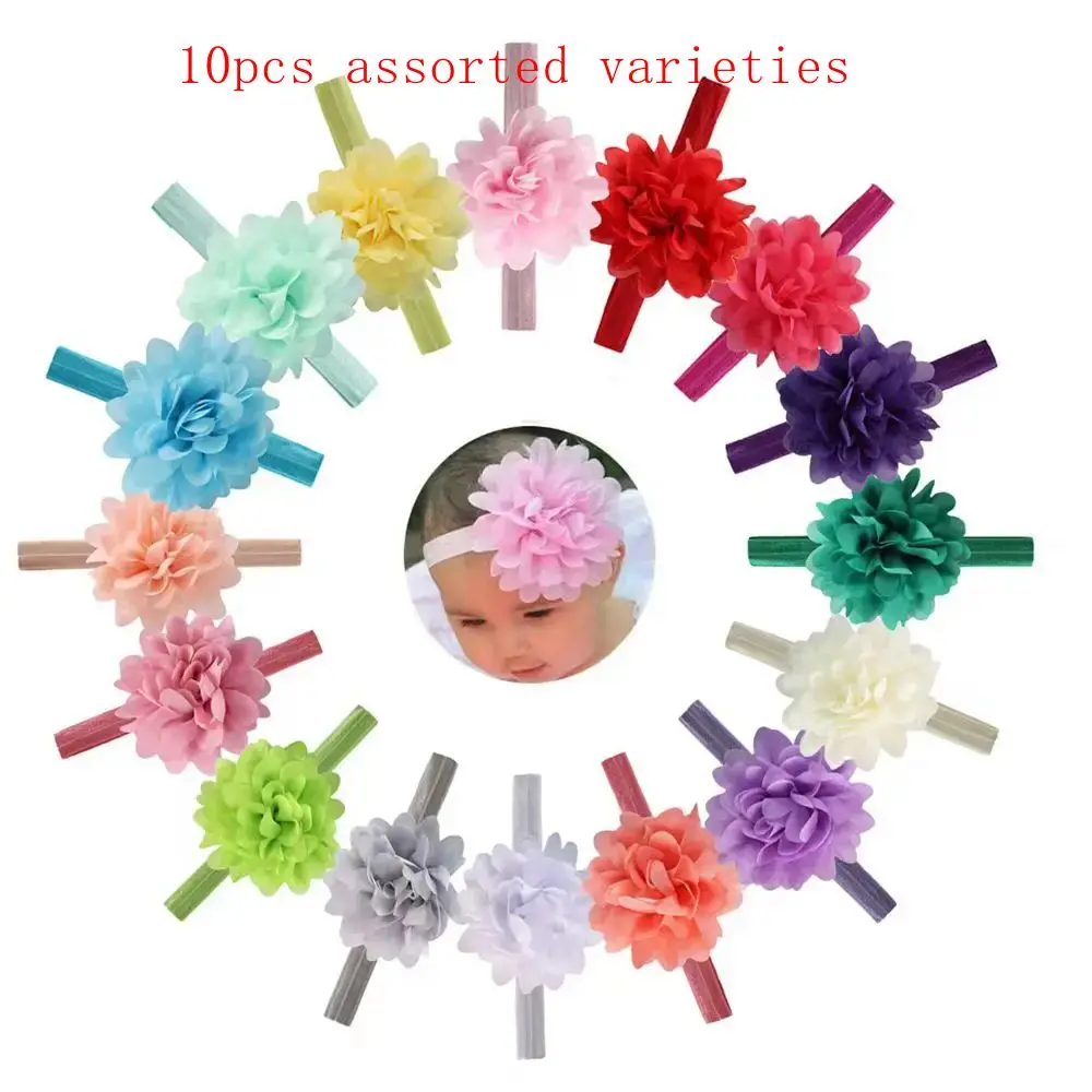 

10cm baby Headband Chiffon Flowers Boutique DIY Flower Girls Elastic hair band headwear Children Hair Accessories 10pcs/lot