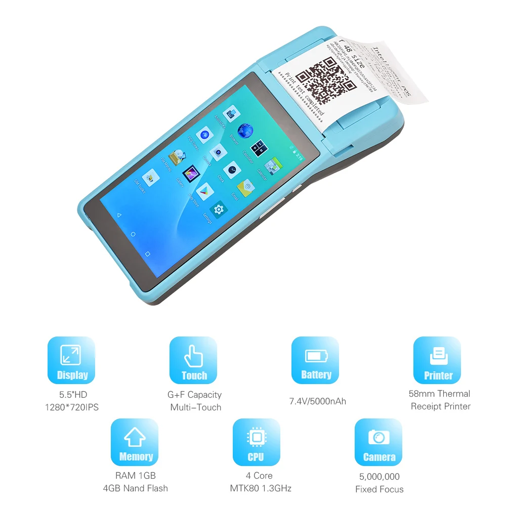 Terminal de paiement intelligent portable sans fil, tout en un, déterminer PDA, imprimante, terminal de point de vente intelligent, fonction BT, WiFi, États-Unis, Prquinze