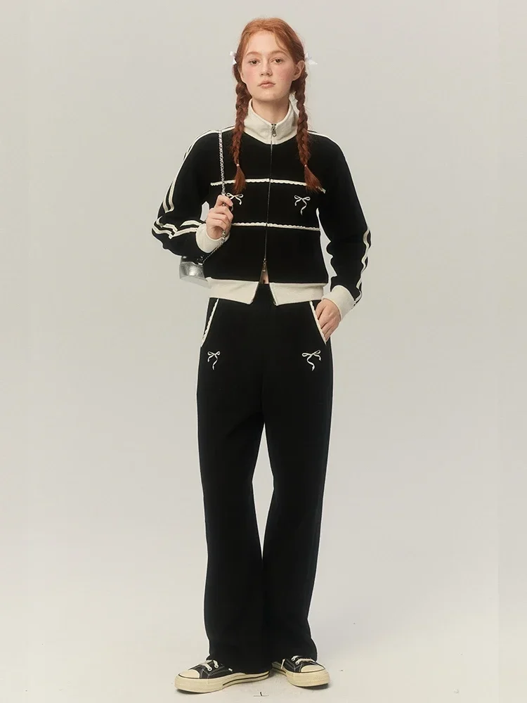 ADAgirl Grey Straight Sweatpants with Bow Graphic Trousers Korean Fashion Lace Oversize Sports Pants for Women Black Joggers Ins