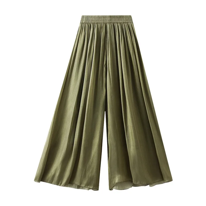 Pearlescent yarn elastic waist thin wide leg culottes Cool cool pants spring and summer new meat women casual pants