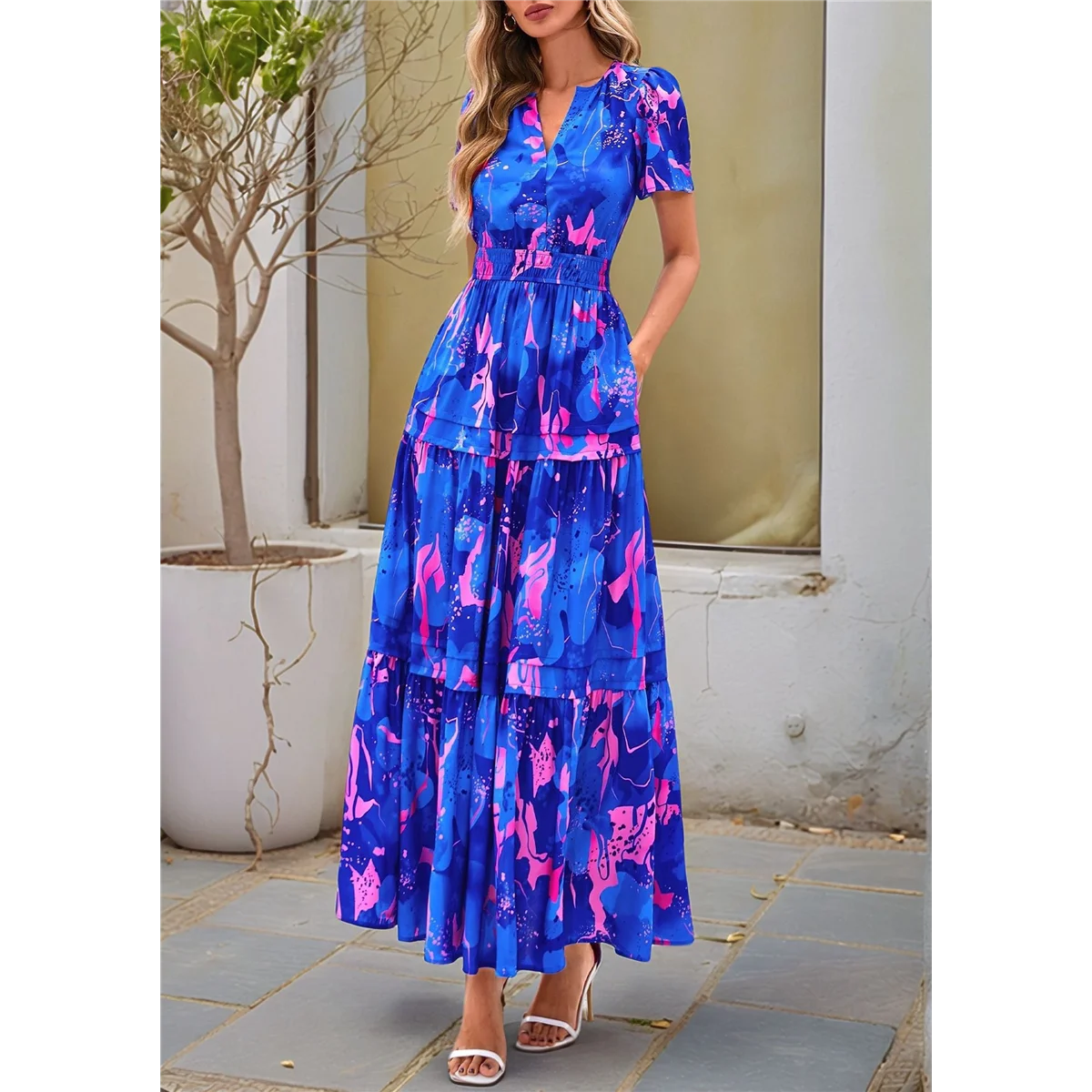 Vestido de manga corta floral bohemio para mujer Imagen 1 XXL