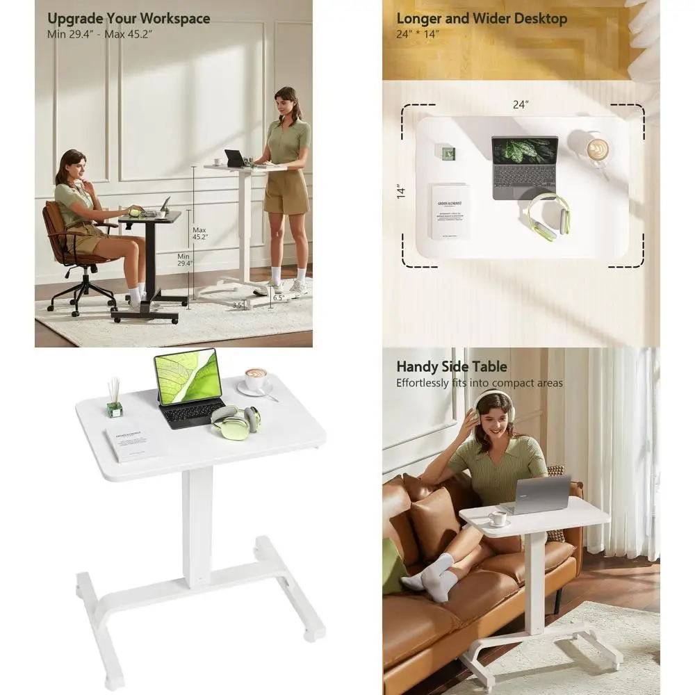 

Поворотный стол с регулируемой высотой на колесах, диапазон 29–45, подходит для дома, офиса, спальни, гостиной, белый