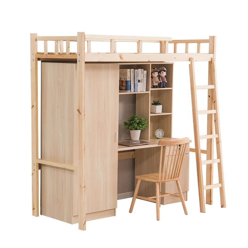 

Supply student dormitory solid wood bed staff combination with desk wardrobe