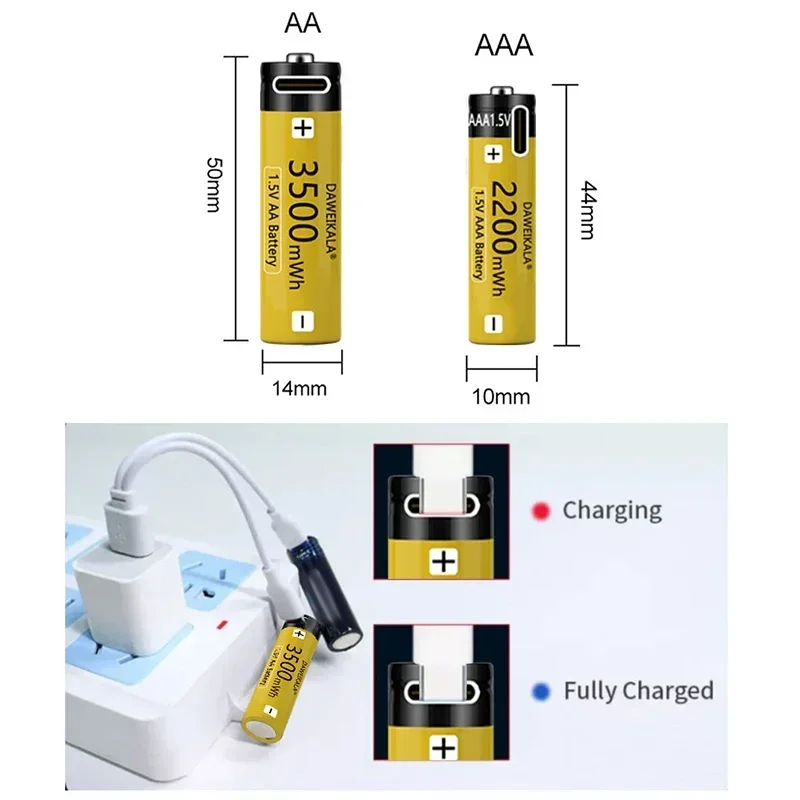 AA AAA Battery 1.5V AAA AA Rechargeable battery NiZn Battery Stable performance camera toys light batteries Type-C fast charging