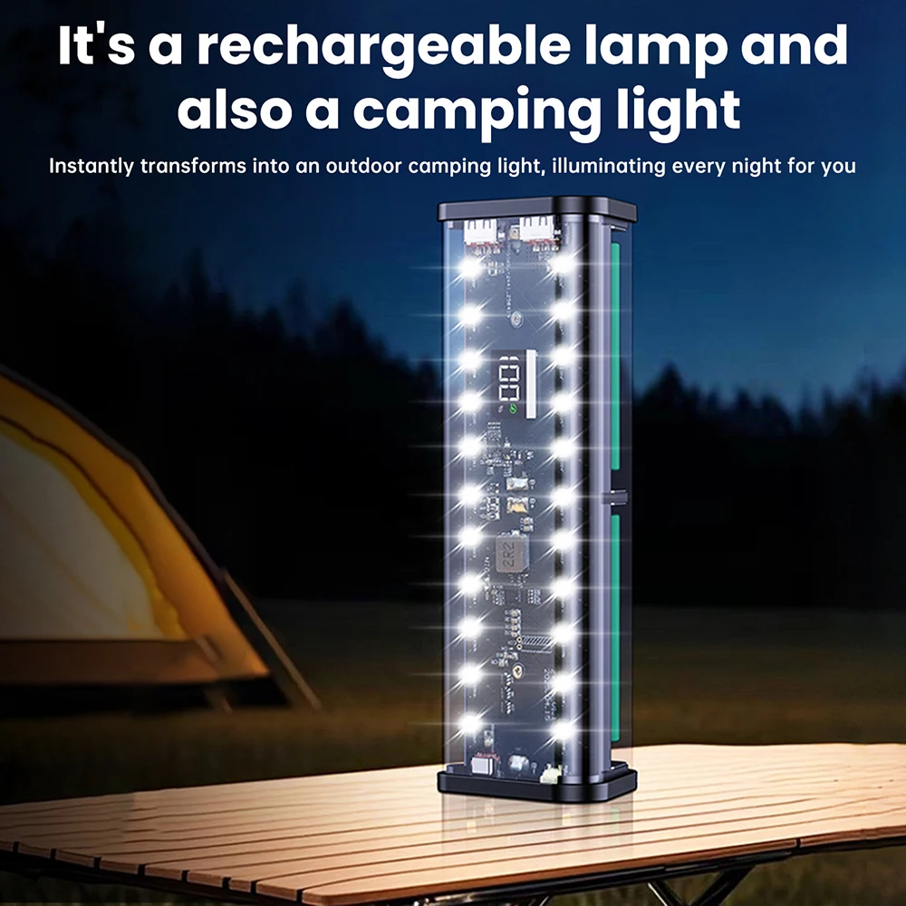 6*18650 Battery Holder Storage Box QC/AFC/FCP/SCP 22.5W Fast Charging DIY Shell With LED Camping Light 18650 Power Bank Case