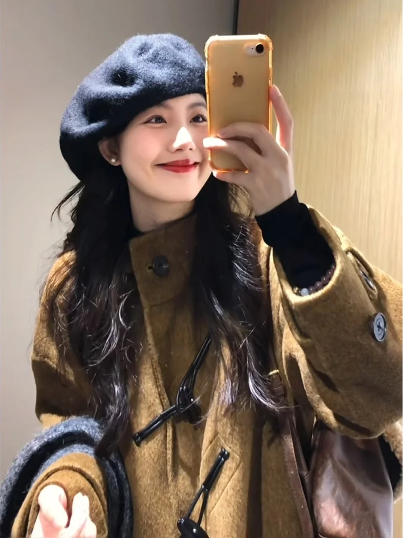 

plus Size Korean Sle Vintage Lapel Coat Women's Spring Faion High-End Feeling Woolen Outerwear Long Sve Stand Collar