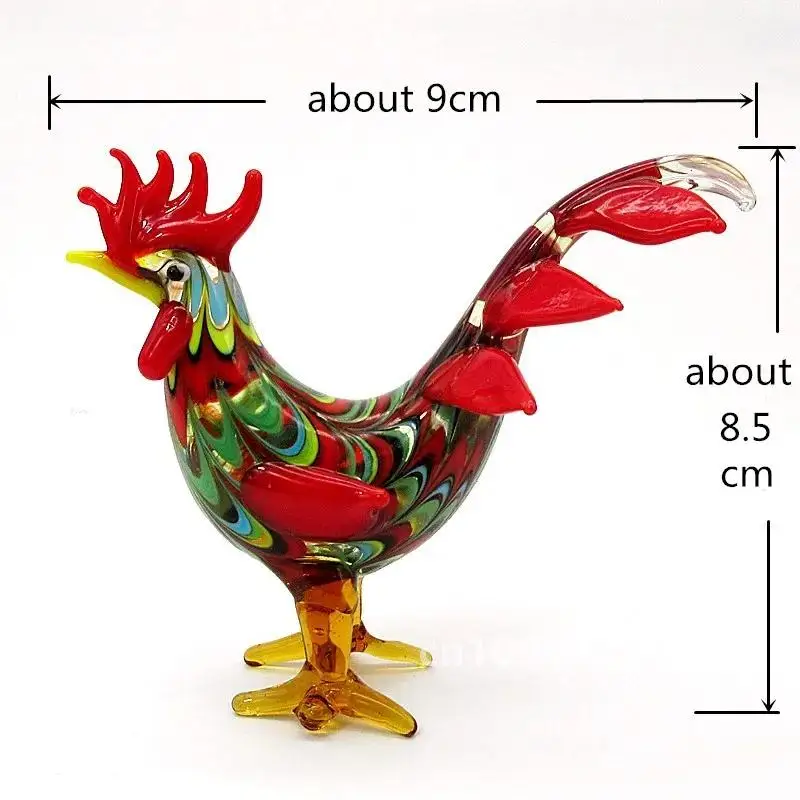 New Colorful Folk Art Style Murano Glass Rooster Figurine Miniature Handmade Animal Statue Home Decoration Novelty Gift For Kids