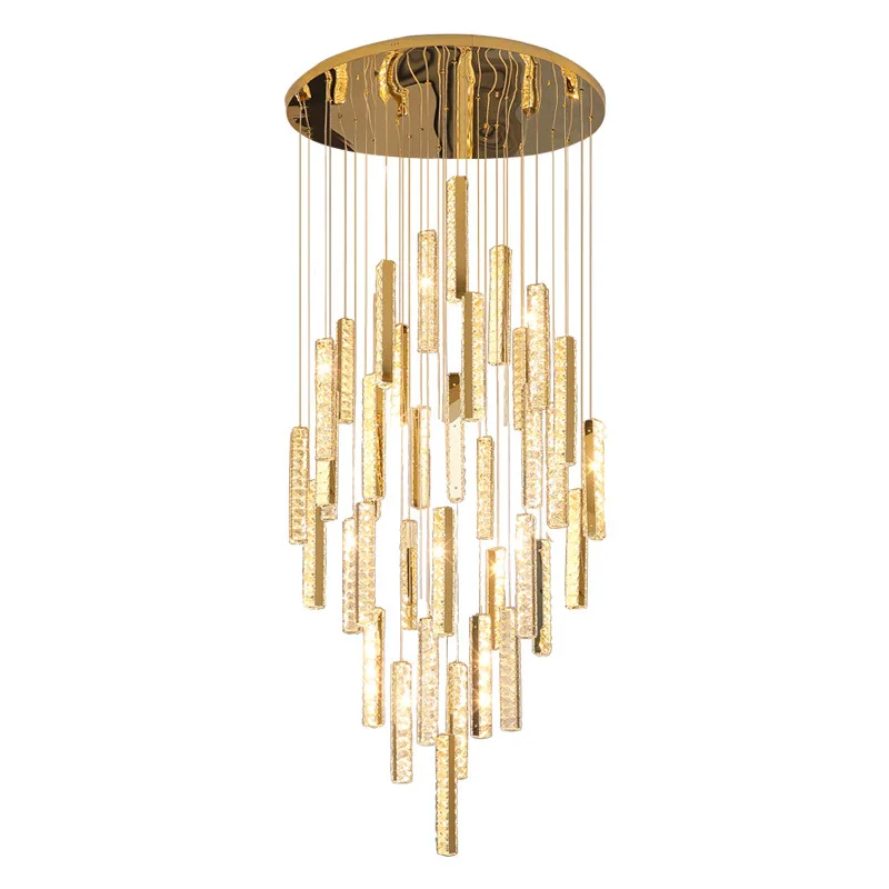 

2025 new empty living room chandelier stair light duplex building villa crystal long chandelier loft large chandelier