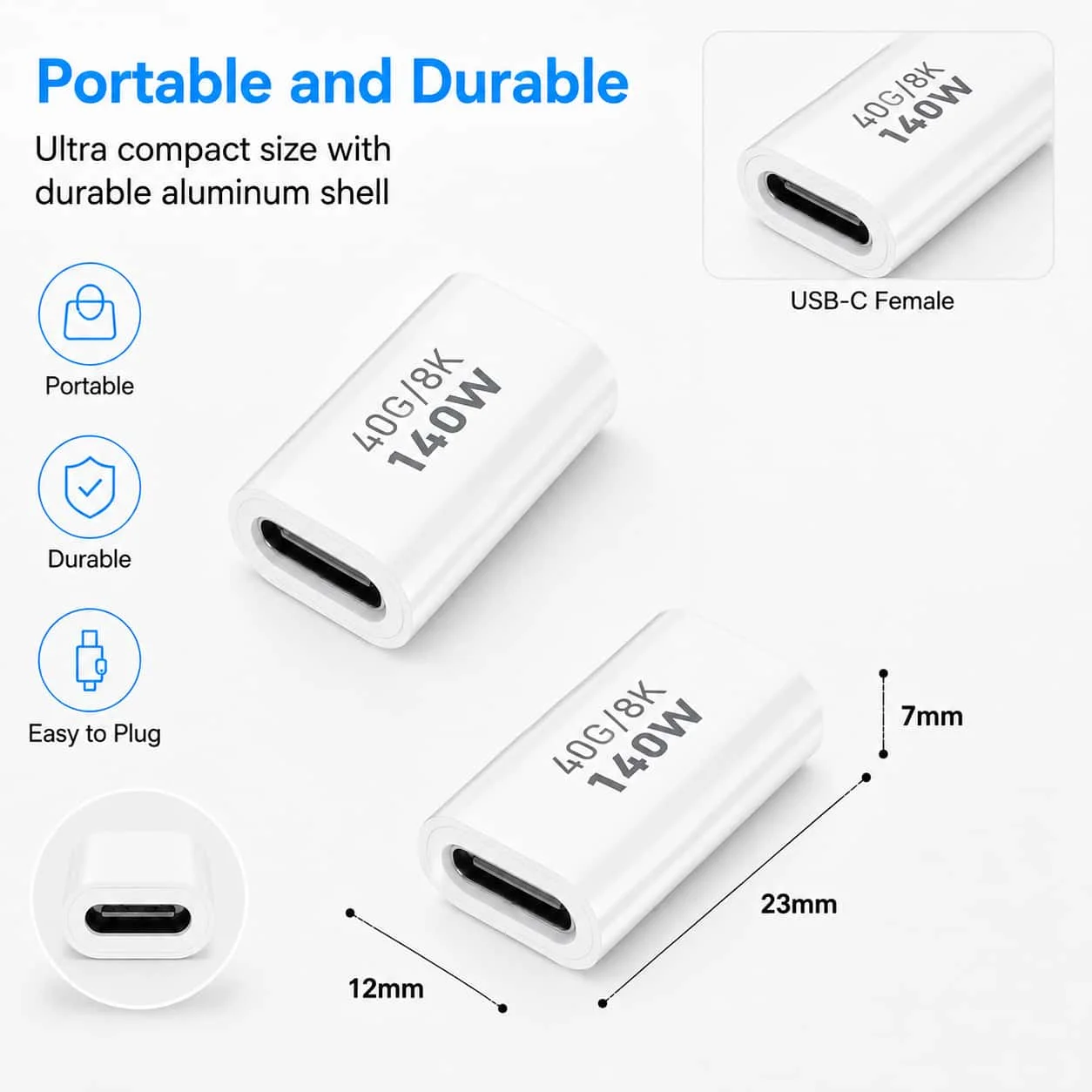 

USB C Female-to-Female Coupler, USB4.0 Type C Connector 40Gbps 140W Data Transfer Connector Fast Charge Type C OTG for PC Laptop