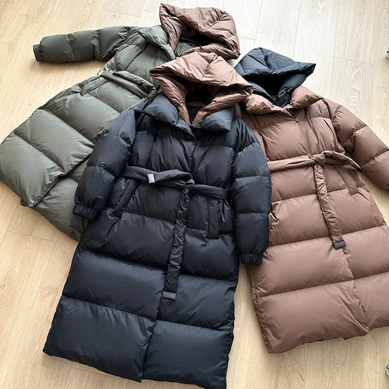 

Thicken Warm Long Down Jacket Fashion Women 90 White Duck Down Puffer Parka Coats Removable Hood Winter Snow Outwear Female