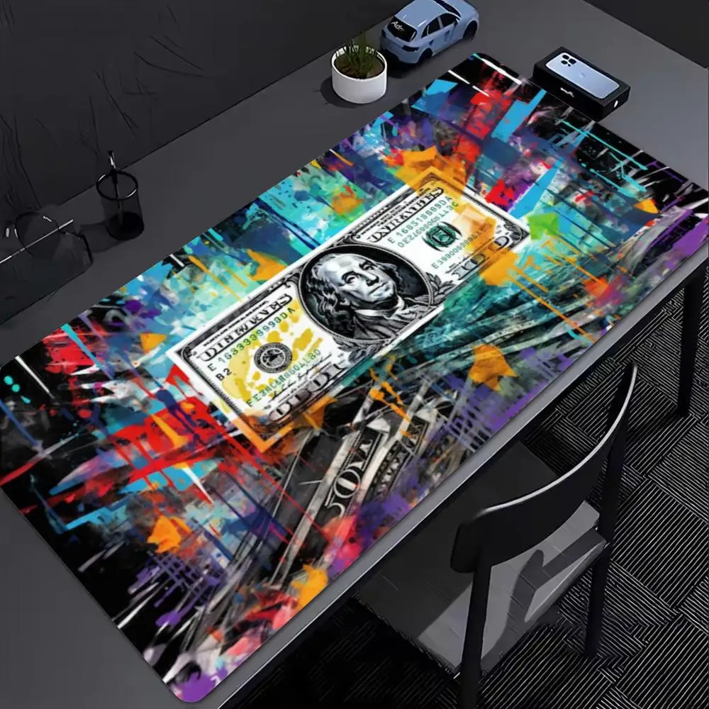 XXL Large Mouse Pad Graffiti Dollar Banknote Neon Bitcoin Stock Chart Gaming Desk Mat Non Slip Rubber Desktop Decor Mousepad