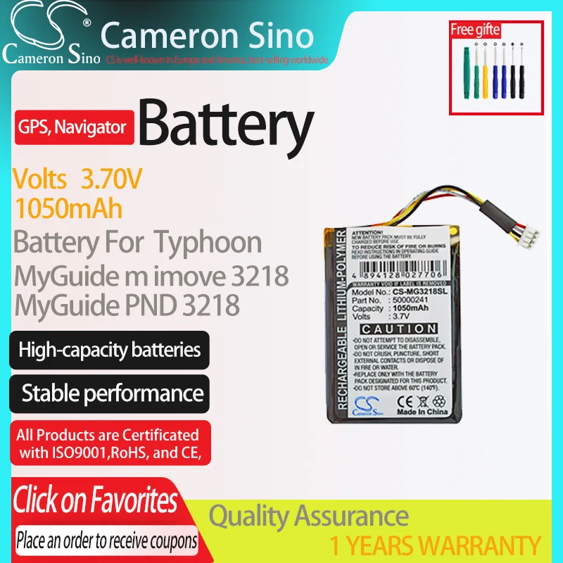 CameronSino Battery for Typhoon MyGuide m imove 3218 MyGuide PND 3218 .fits50000214,GPS Navigator Battery.