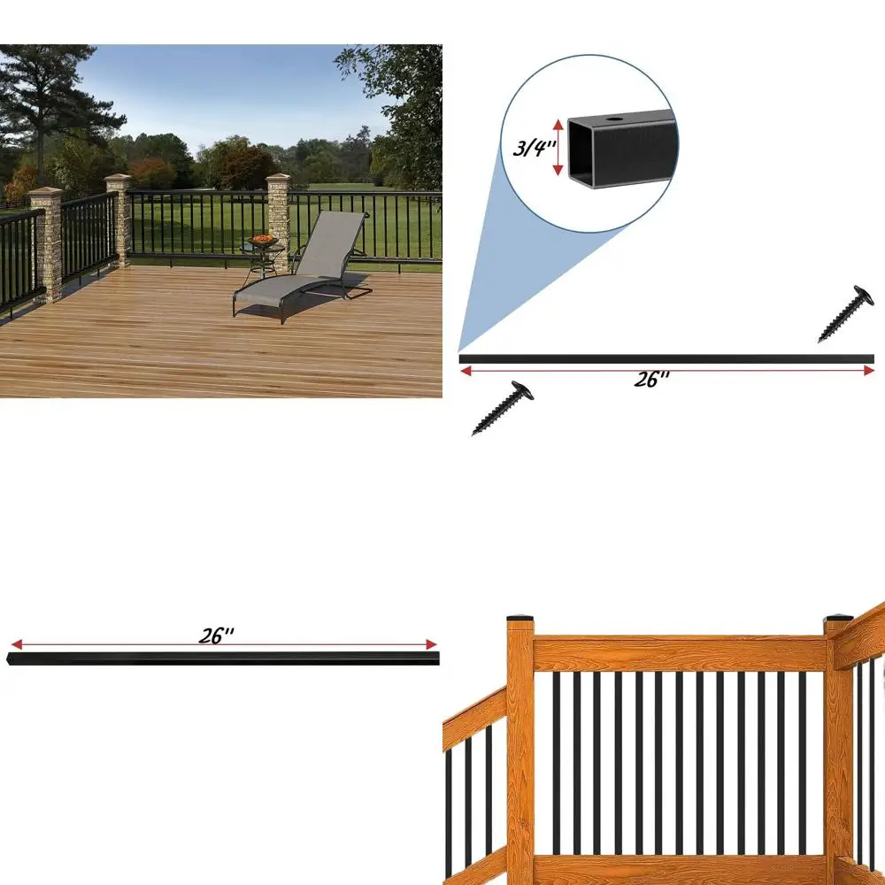 

Set of 50 Black Hollow Square Metal Balusters for 26 Staircase, 3/4 Diameter Deck Spindles and Railing