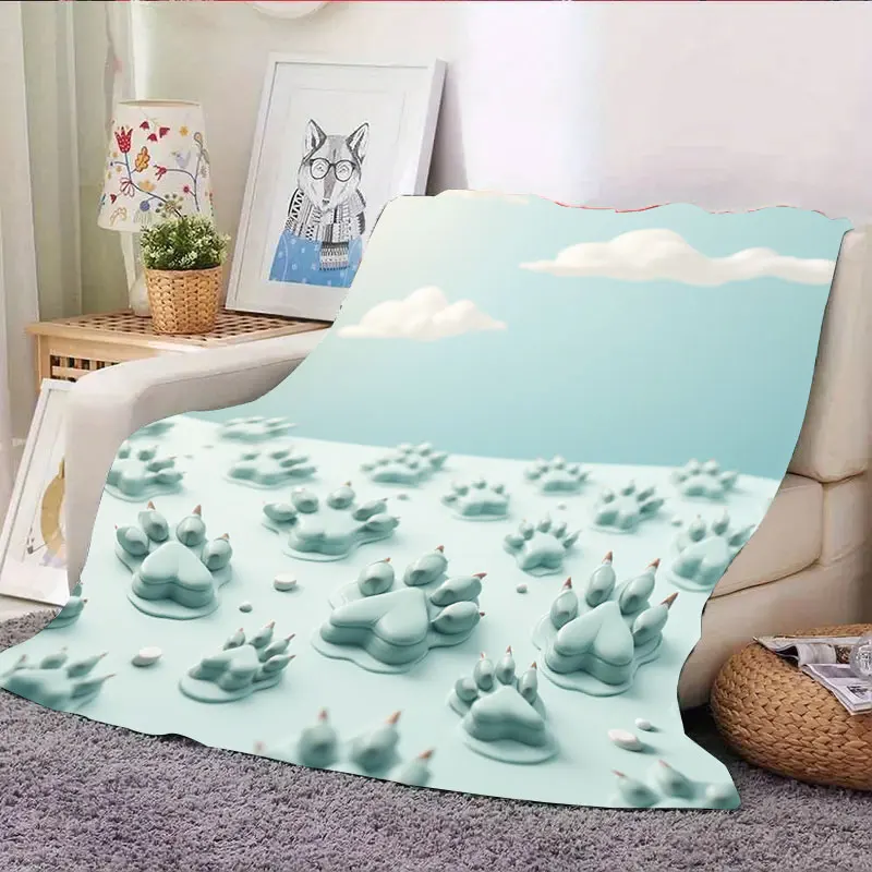 Couverture en flanelle imprimée nuage et patte, 1 pièce, mignonne, pour une décoration confortable de la maison, douce et moelleuse