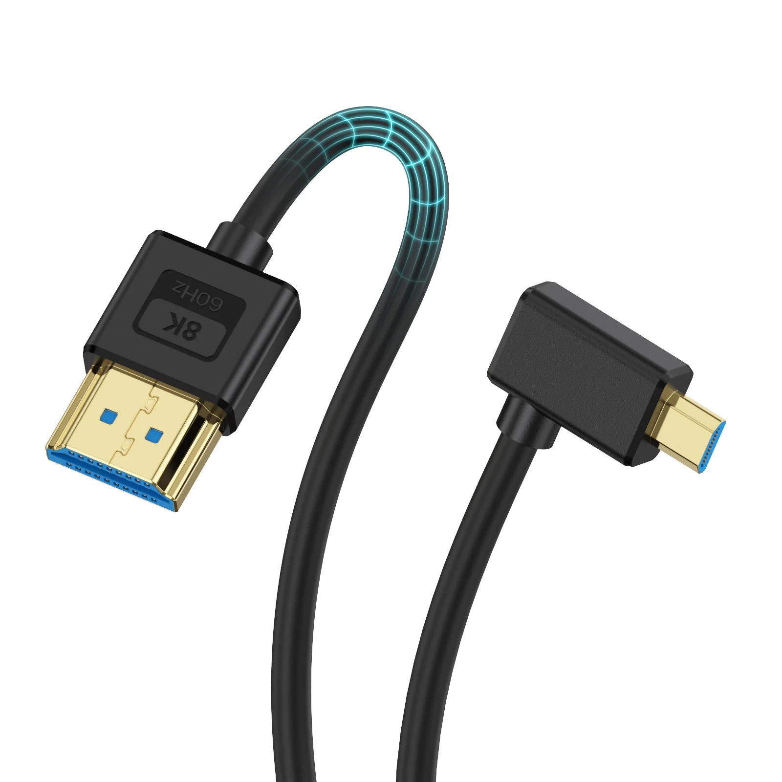 Silicone Extreme Slim 90°angle 8K@60Hz 4K@120Hz Micro HDMI to HDMI 2.1 Cable   for with Digital Cameras Camcorders Tablets