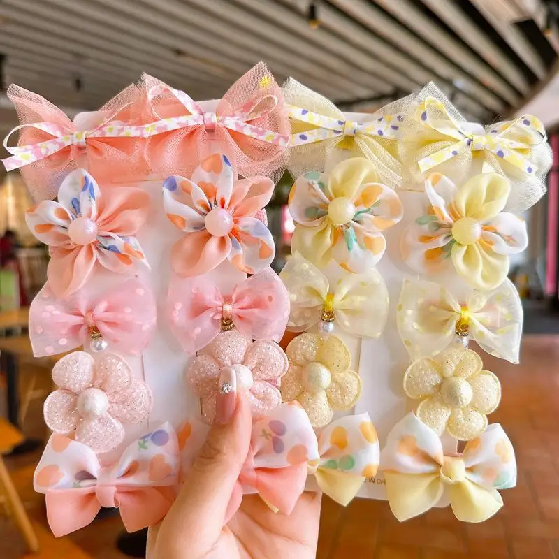 10Pcs/Set Cute Bows Baby Hairclips Lace Flower Children Girls Hairpins Hairdresses Baby BB Clip Gifts