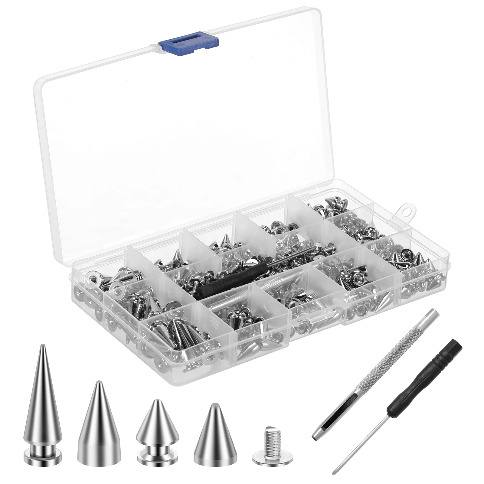 

180 Sets Cone Spikes 4 Size Studs and Spikes Set Stylish Cone Spikes Screwback Studs Leather Spikes Cone Studs Spikes with