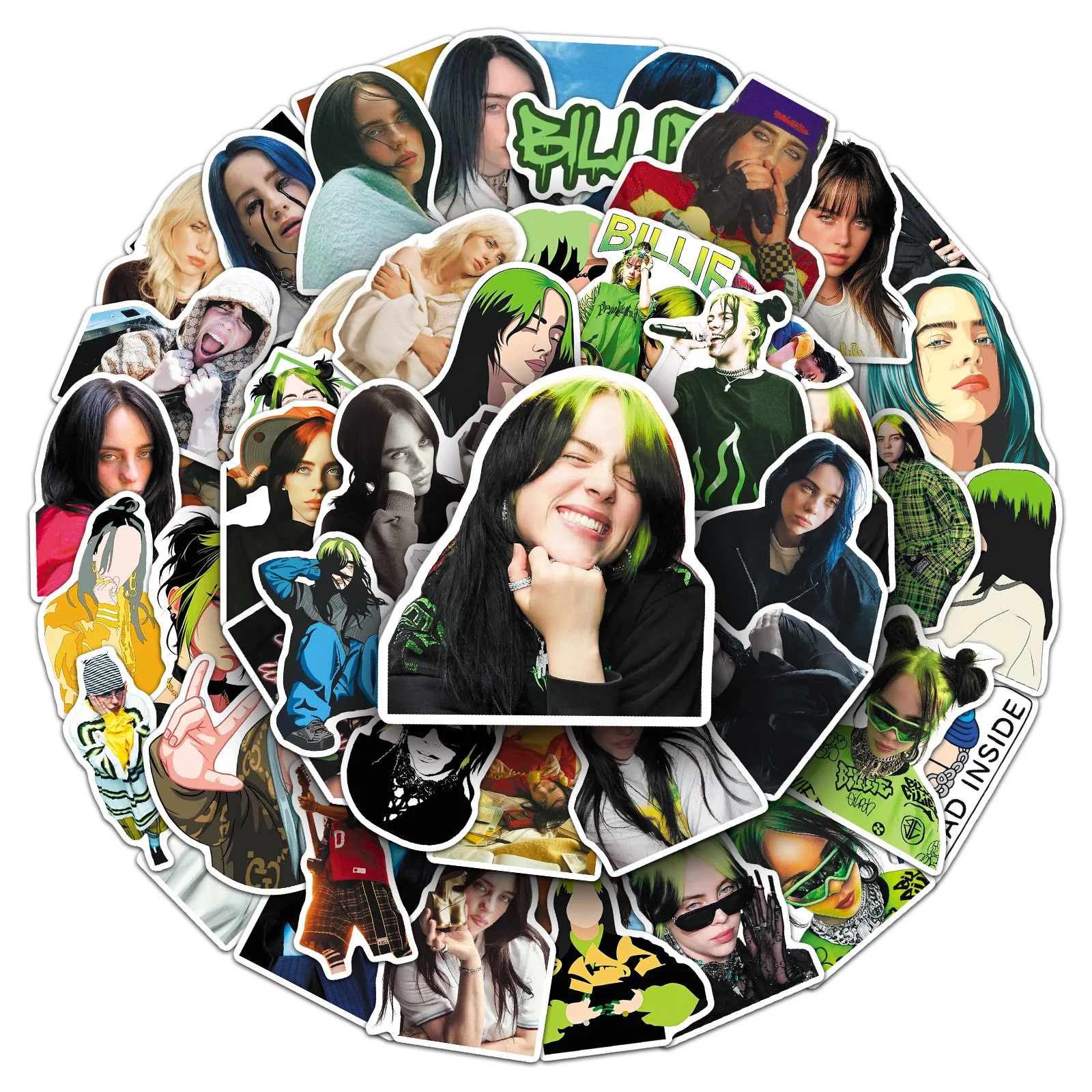 50PCS Singer Billie Eilish Stickers Fashion DIY Decorative Stickers Stationery Cups Computer Waterproof Stickers