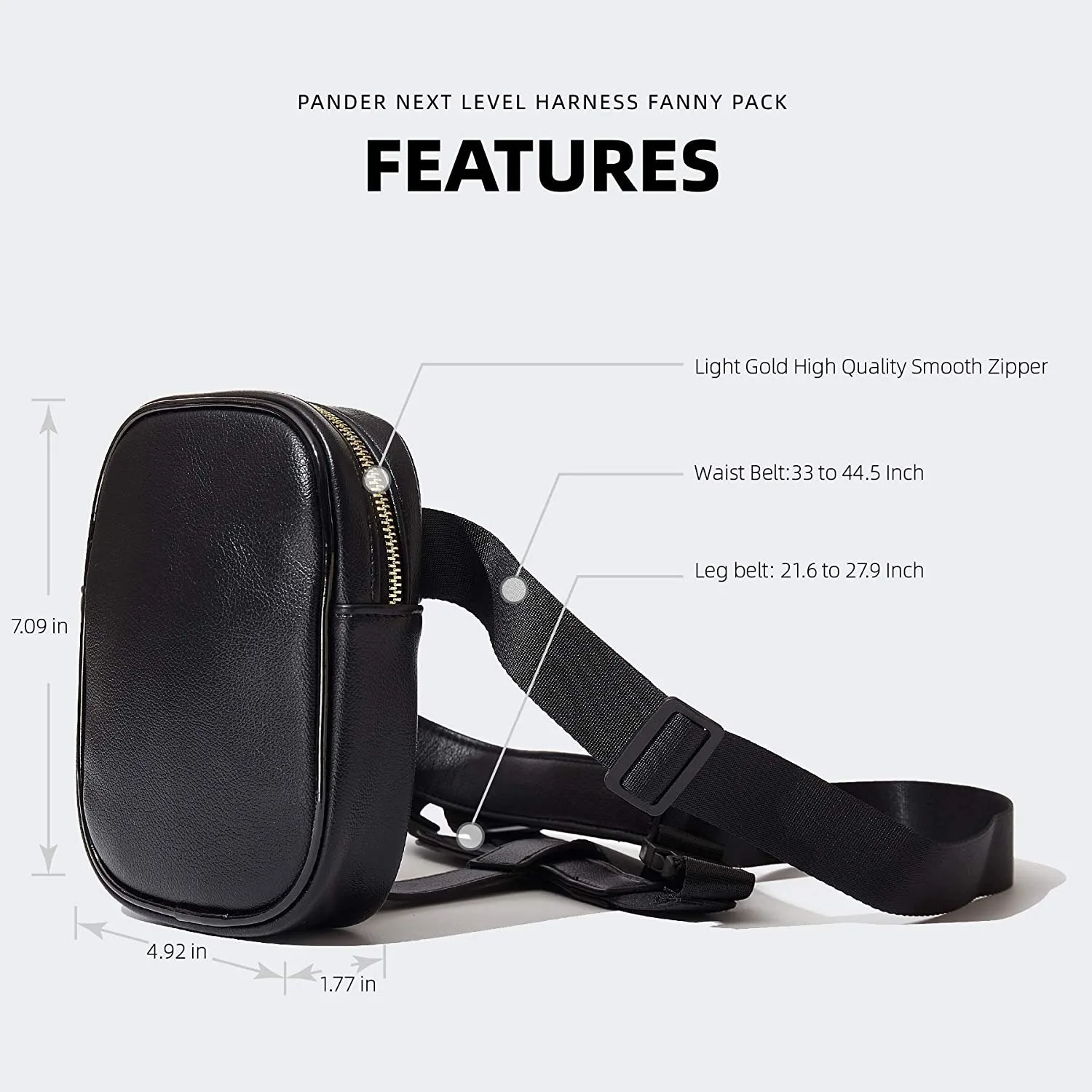 Trendy Stylish Black Women Waist Leg Belt Leather Cool Girl Bag Fanny Pack for Outdoor Hiking Motorcycle