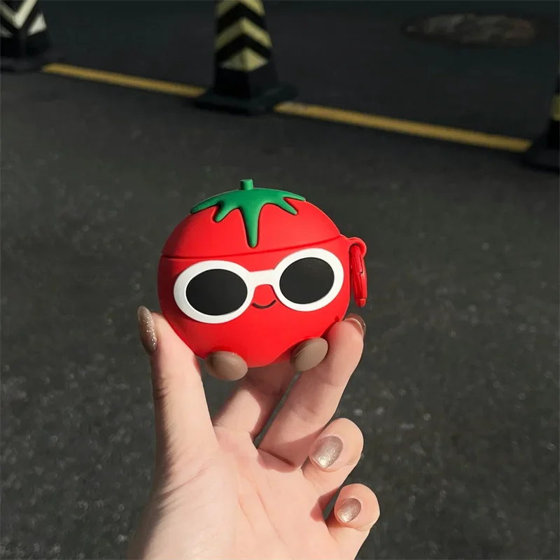 

Cartoon Tomato Case for AirPods 4 Airpod 1 2 3 Pro Pro2 Bluetooth Earbuds Charging Box Protective Earphone Case Cover