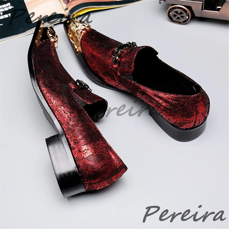 Rood Echt Lederen Heren Formele Schoenen Luxe Crystal Gouden Puntige Neus Loafers Britse Stijl Feest Banket Business Jurk Schoenen