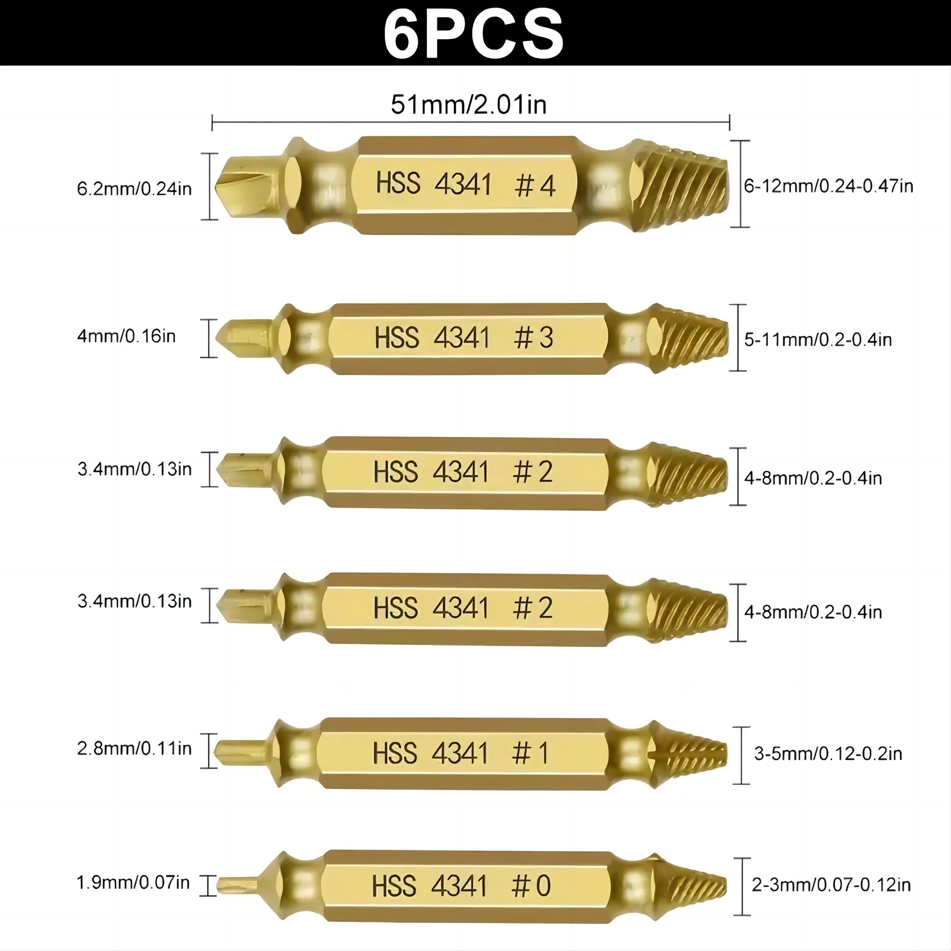 6pcs Damaged Screw Extractor Set: Double Head Screw Remover Tools for Easy Out Bolt Extractor & Broken Head Screw Removers - Hig