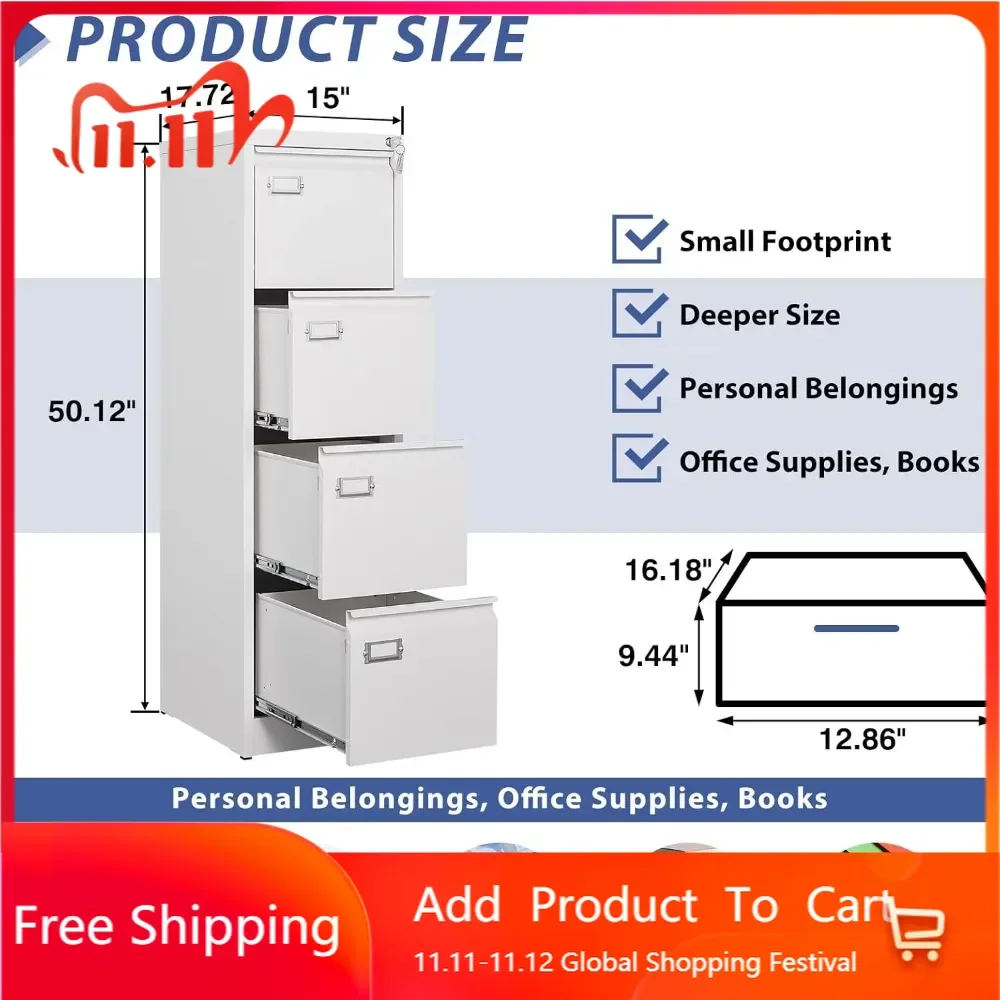 

Шкаф для документов с 4 ящиками, металлический вертикальный шкаф для хранения файлов с замком, шкаф для документов с замком для домашнего офиса