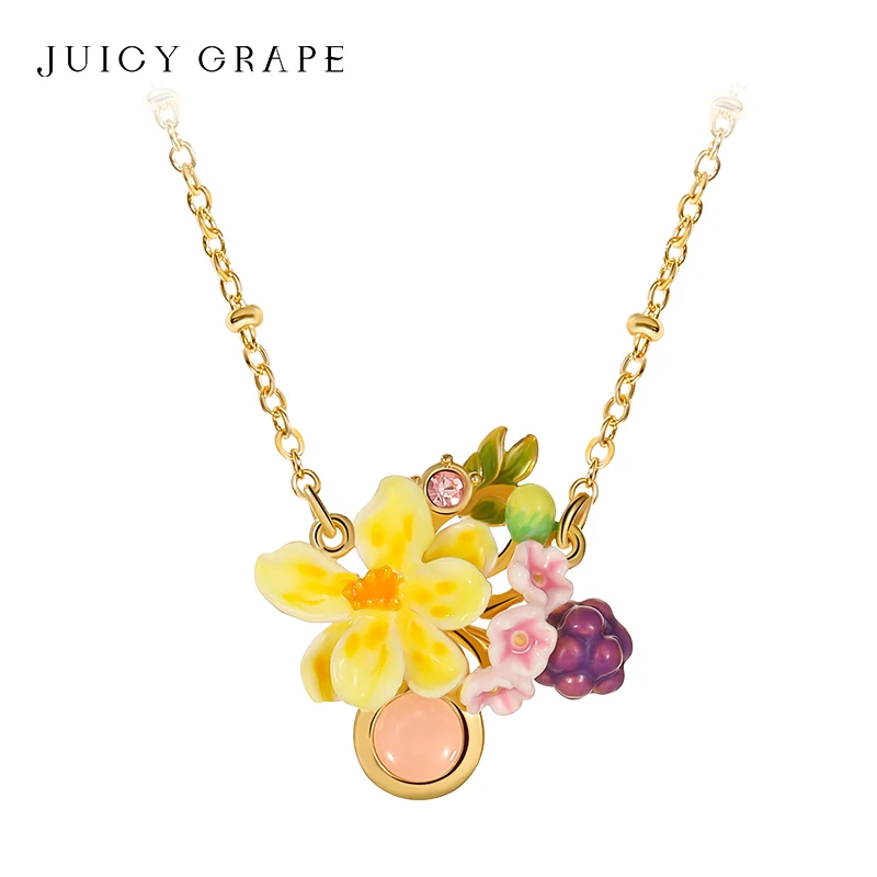 

Juicy Grape Luxury Enamel Flower Grape Necklace for Women Hand Enameled Necklace 18K Gold Plated Birthday Day Gift