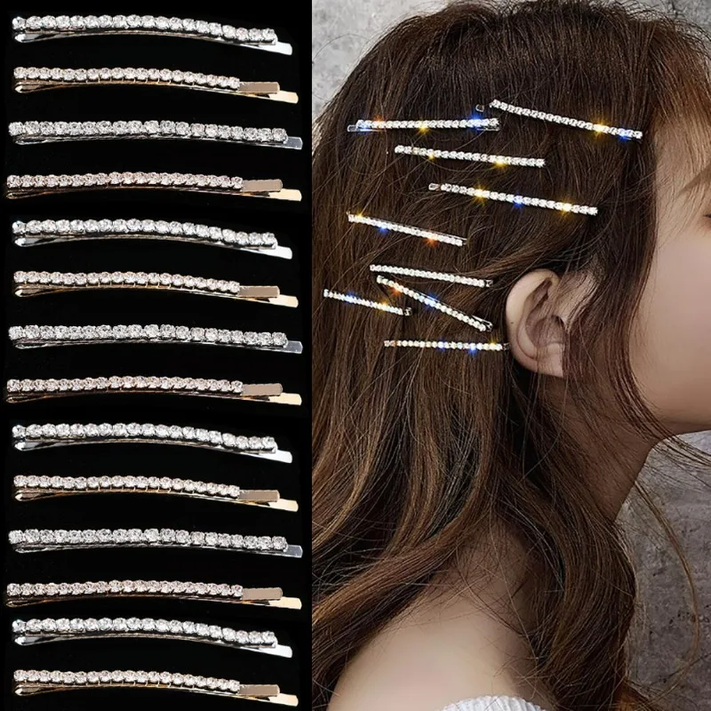 2pcs Shiny Rhinestone Hairpins for Women Fashion Simple Gold Silver Color Hair Clip Girl Hair Accessories Hairgrips Jewelry Gift