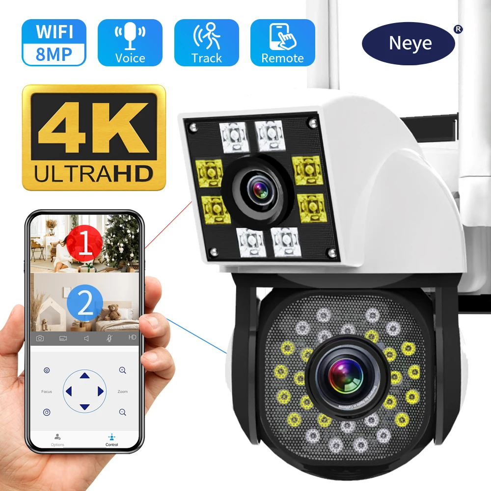 

8MP 4K Pan Tilt WiFi Camera Dual Lens Dual Screen Ai Human Body Detection Automatic Tracking CCTV Wireless Dual Lens Camera