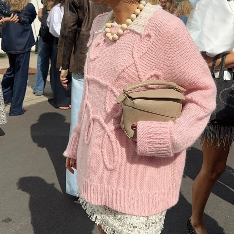 Осень-зима ленивый свитер свободные пальто женский вязаный пуловер топы с вышивкой с длинным рукавом Harajuku эстетический белый трикотаж Mujer