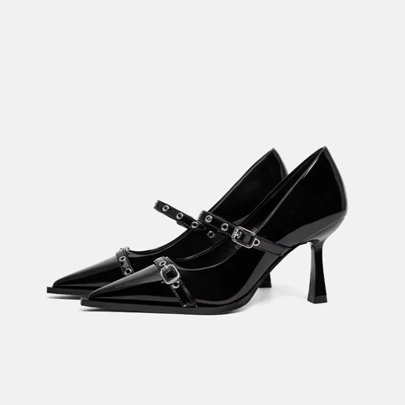 

French Pointed Toe Rivet High Heels Women 2026 New Sexy Stiletto Beautiful Shallow Slip Strap Single Shoes