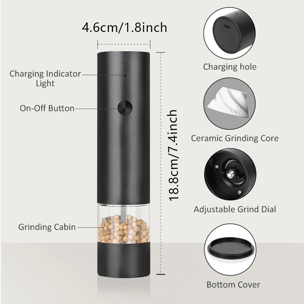 Electric Salt And Pepper Grinder Set, USB Rechargeable, Automatic Salt And Pepper Grinder With Dust Cover, One Click Control For