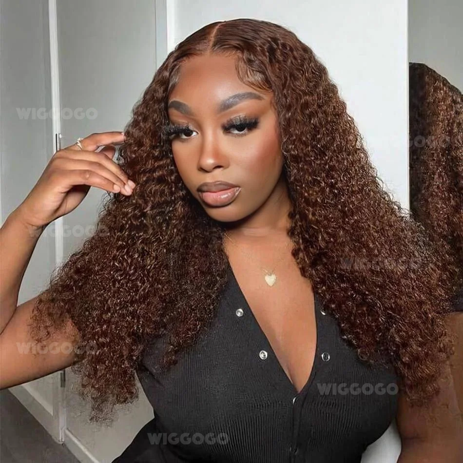 

Wiggogo Chocolate Brown Curly Wig 13X4 13X6 Hd Lace Frontal Wig 30 Inch Lace Front Colored Human Hair Wigs For Women 200 Density