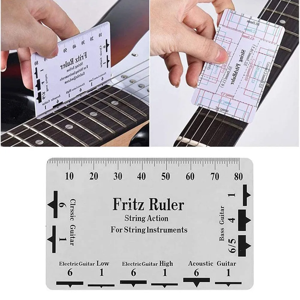 8.5x5.4cm/3.3x2.1inch Guitar String Action Gauge Ruler Double-sided Plastic The 12th Fret Top String Measuring Tool