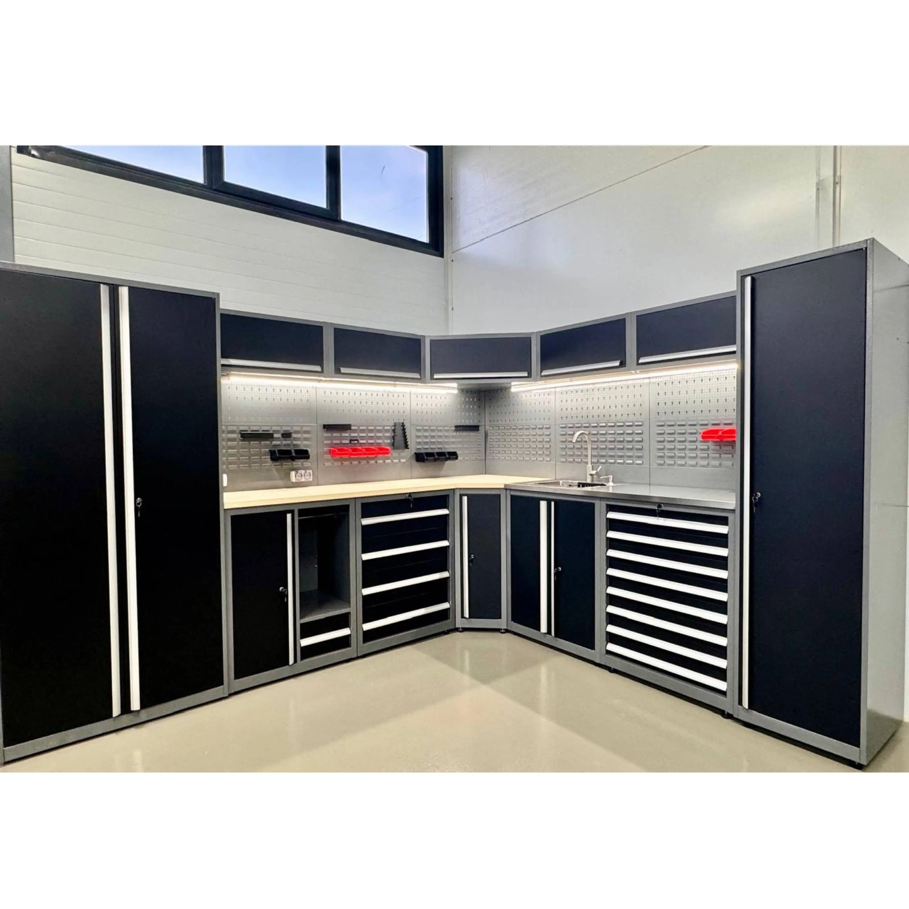 JZD  2026 Heavy Duty Modular System Garage Cabinet Metal Tool Cabinet Storage Workstation with Lockable Cabinets for Workshop
