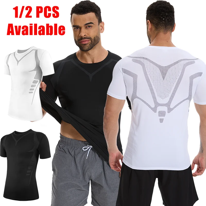 

1/2PCS Men Short Sleeve Compression Shirts Gym Workout Running Rash Guard Quick Dry T-Shirt Tops Summer Athletic Undershirt