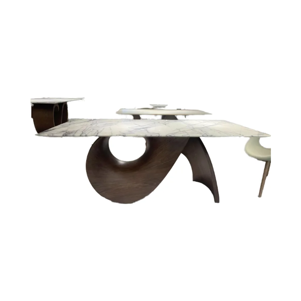 

//Modern Italian High End 8 Seater Dining Table With Stainless Steel Solid Wood Leg And Marble Top Minimalist Home Furniture