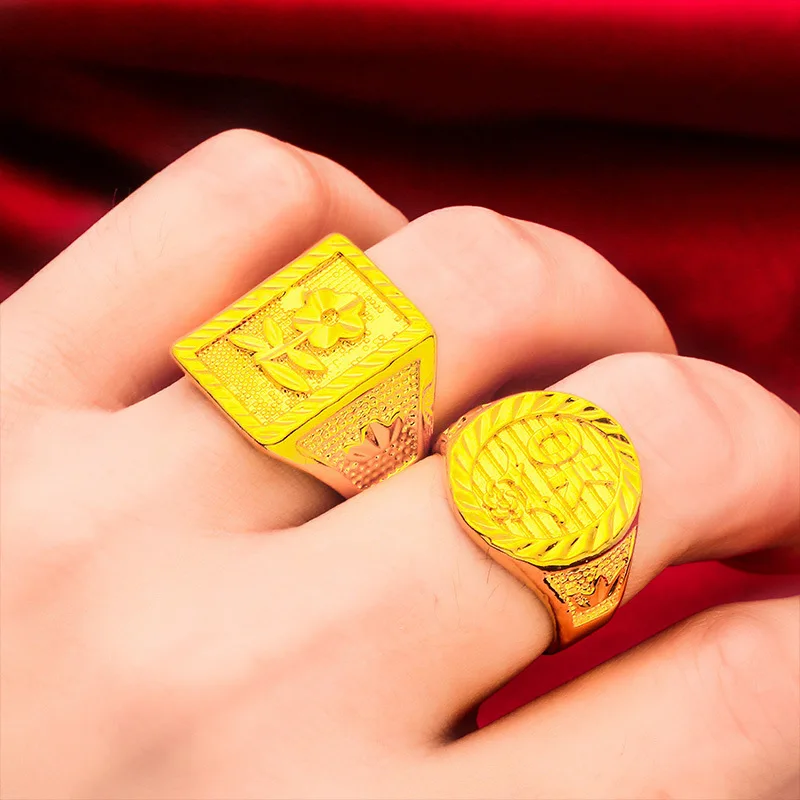 

OK Flower Ring for Men, 24K Gold, AU999 | 3D OK gesture with petal texture, matte confidence for business meetings.