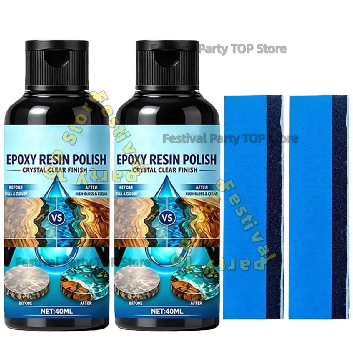 1/2PCS Epoxy Resin Polish High Gloss Finish Cleaner 40ml, Fast Long Lasting Sanding Set with Sponge