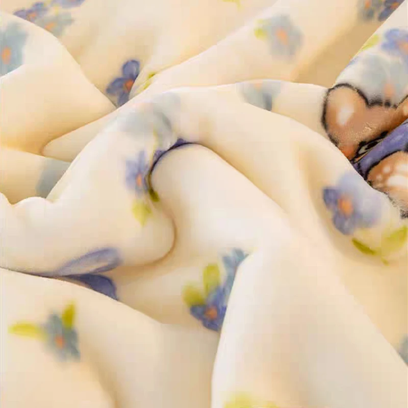 Super Soft Double Layer Raschel Blanket Cartoon Pattern Warm Plush Throw Machine Washable Anti Shedding Fade Resistant