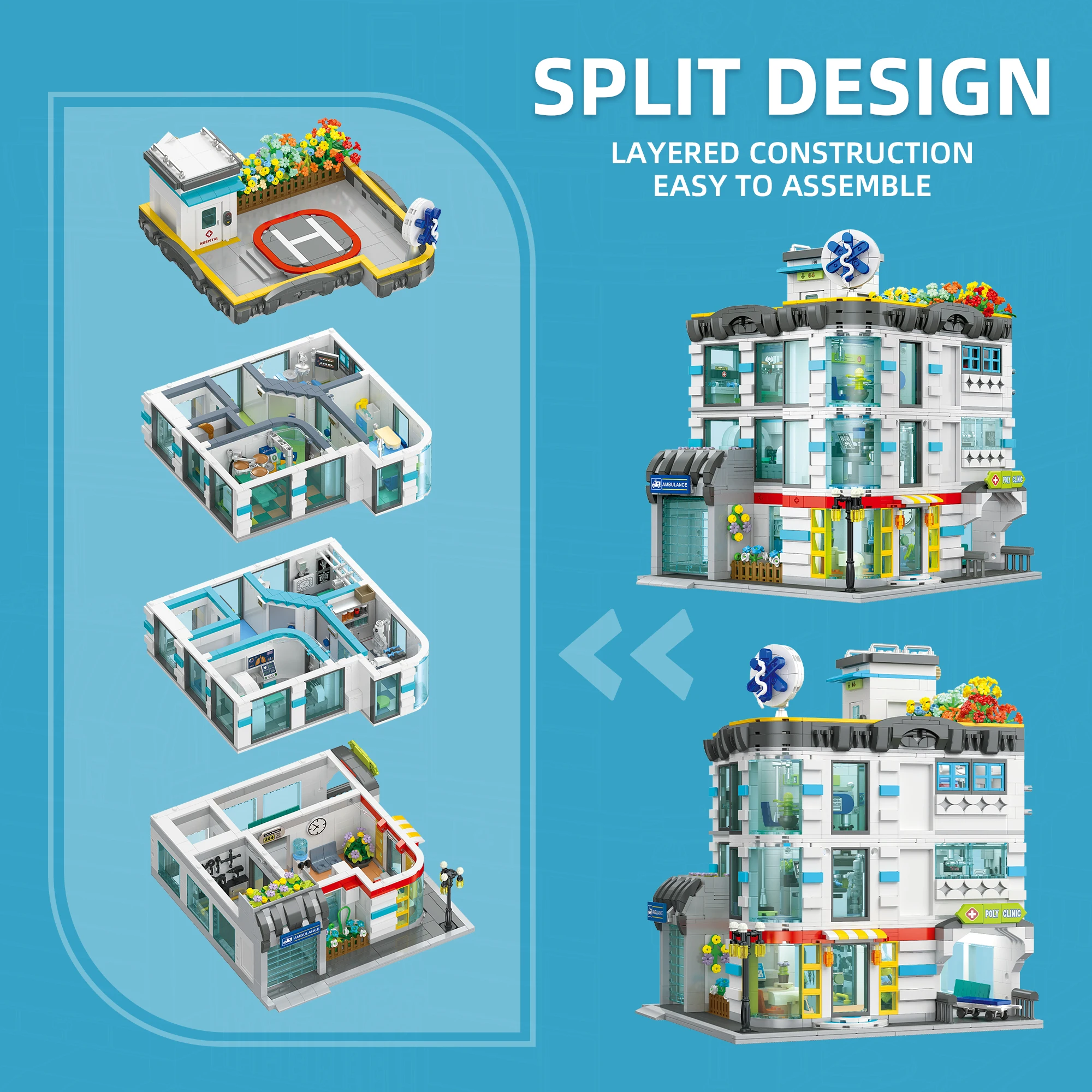 

Набор строительных блоков «Городская больница»: архитектурный конструктор с миниатюрной скорой помощью и больницей, подарки для детей и взрослых