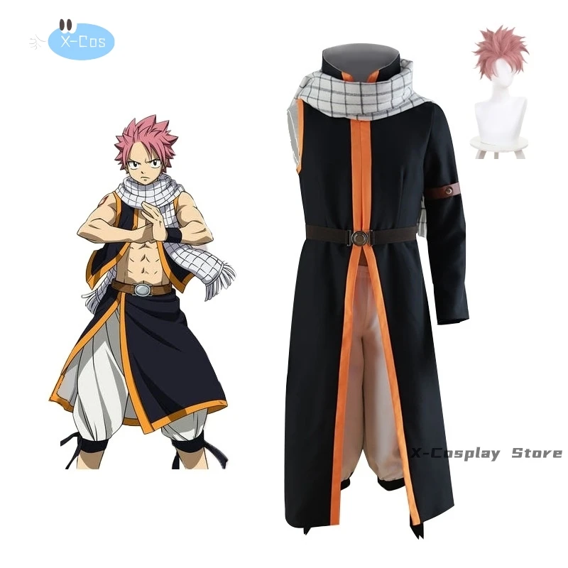 Anime Fairy Tail 100 lat Quest Etherious Natsu Dragneel przebranie na karnawał Fiore Slayers peruka niebieski jednolity płaszcz mężczyzna kostium na Halloween