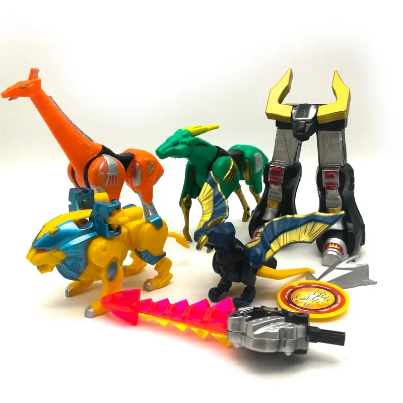 Deformação brinquedo 5 em 1 dinossauro ranger megazord montado dinozords robô figuras de ação crianças presentes aniversário