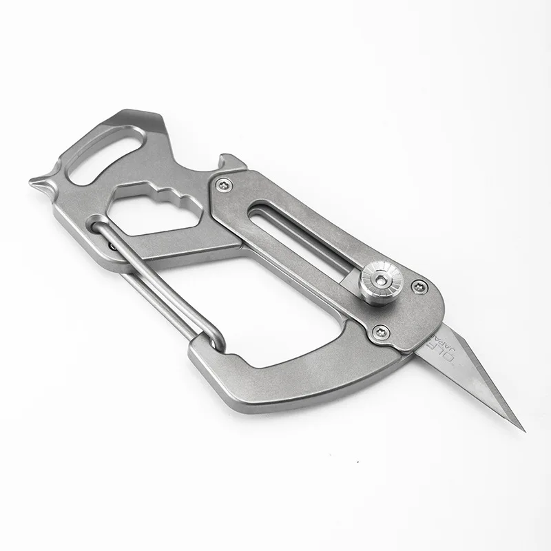 Titanium Multifunctional Keychain Portable Utility Knife Outdoor Fruit Knife Self-Defense Sharp Folding Knife Carabiner EDC Tool