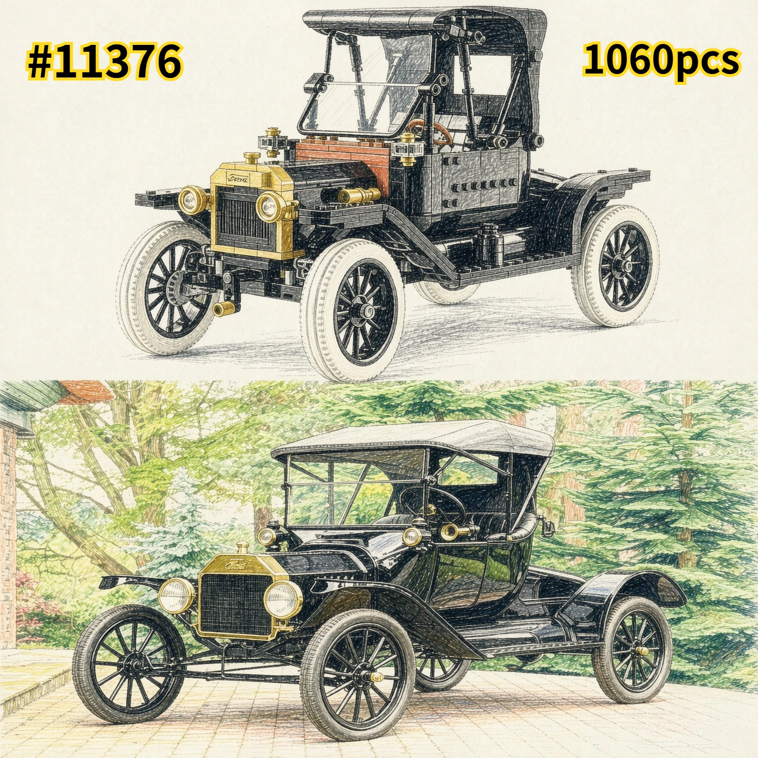 Vintage Collectible Cars - Ensemble de blocs de construction de