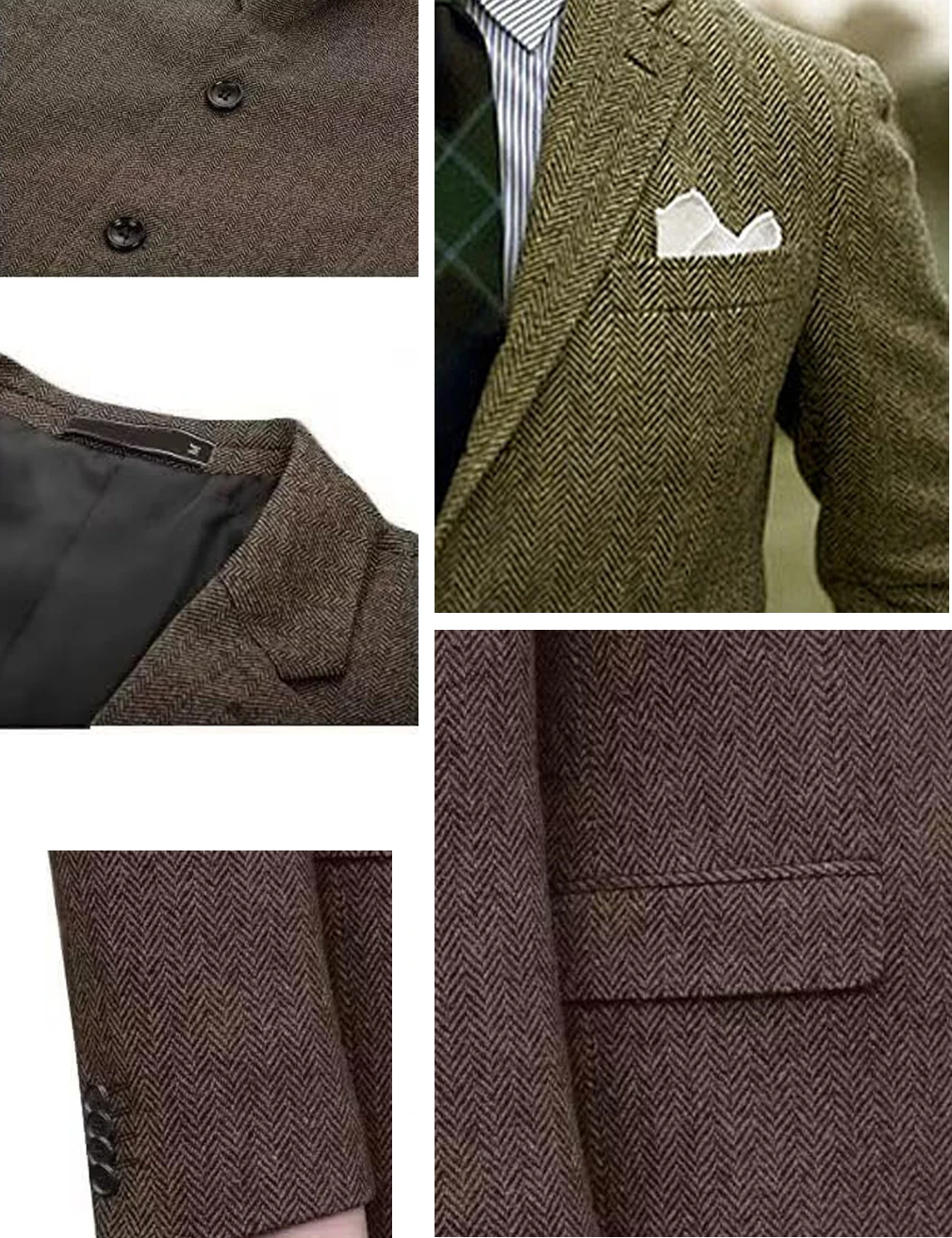Premium Men's Suit Brown Blazer Prom Tuxedos Herringbone Tweed Single Breasted Formal Bussiness Jacket for Wedding（Only Coat）